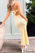 Tie-back Strapless Dress with Low Cut