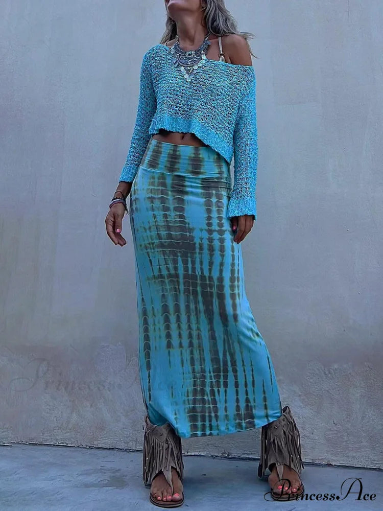 Tie-Dye Elastic Stylish Waist Maxi Skirt