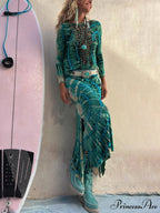 Tie-Dye Print High Charming Rise Stretch Slit Skirt