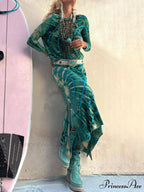 Tie-Dye Print High Charming Rise Stretch Slit Skirt