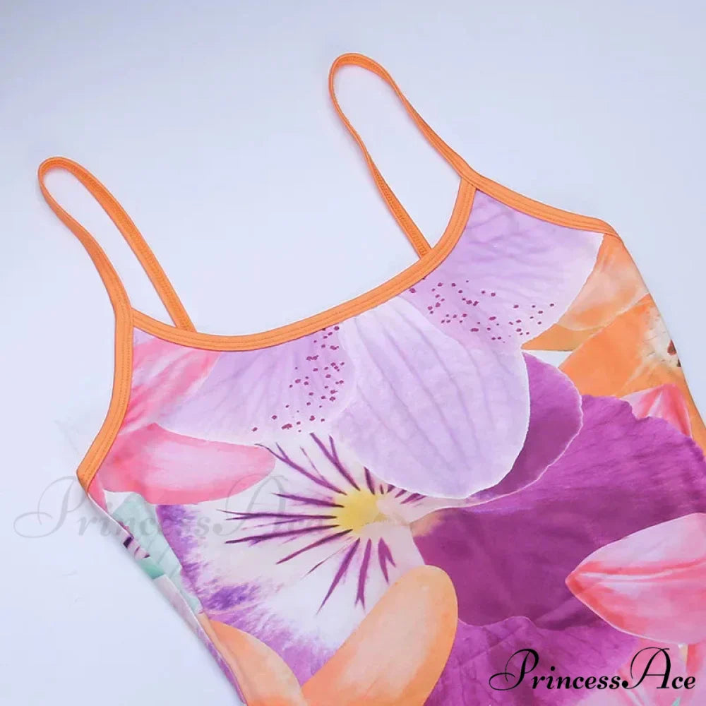 Tie-dye Print Suspender Backless Sling Long SlimBodayxon Beach Holiday Floral Dress