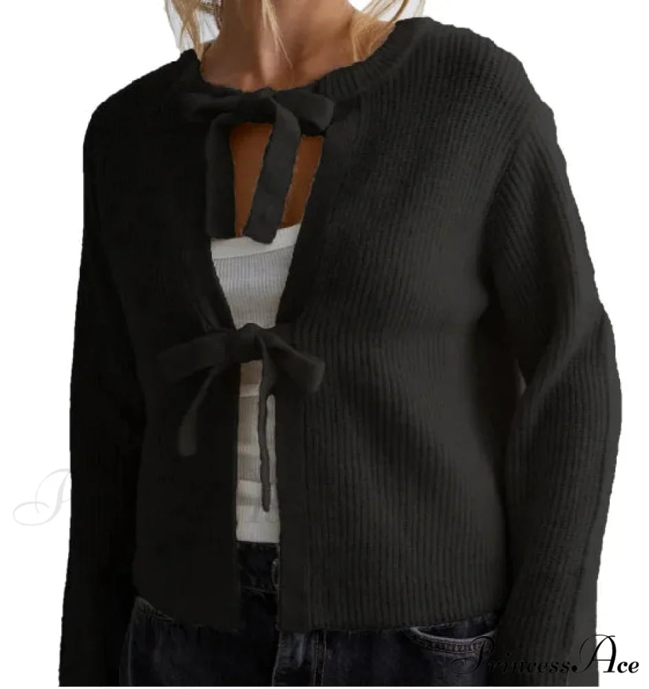 Tie Front Crew Neck Knit Cardigan