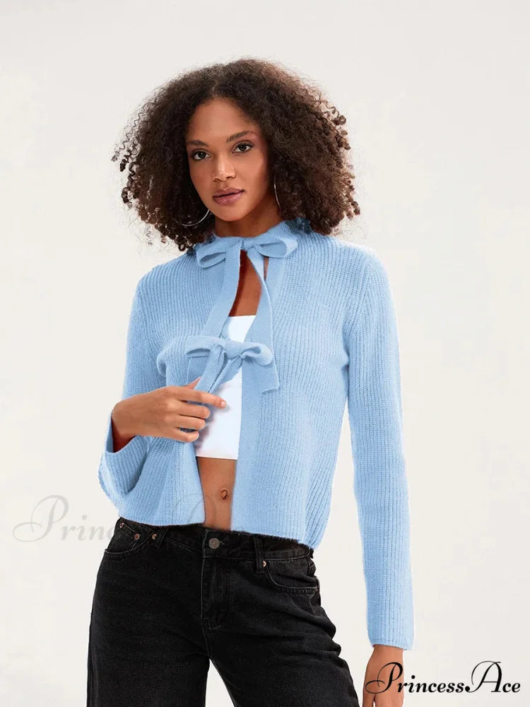 Tie Front Crew Neck Knit Cardigan