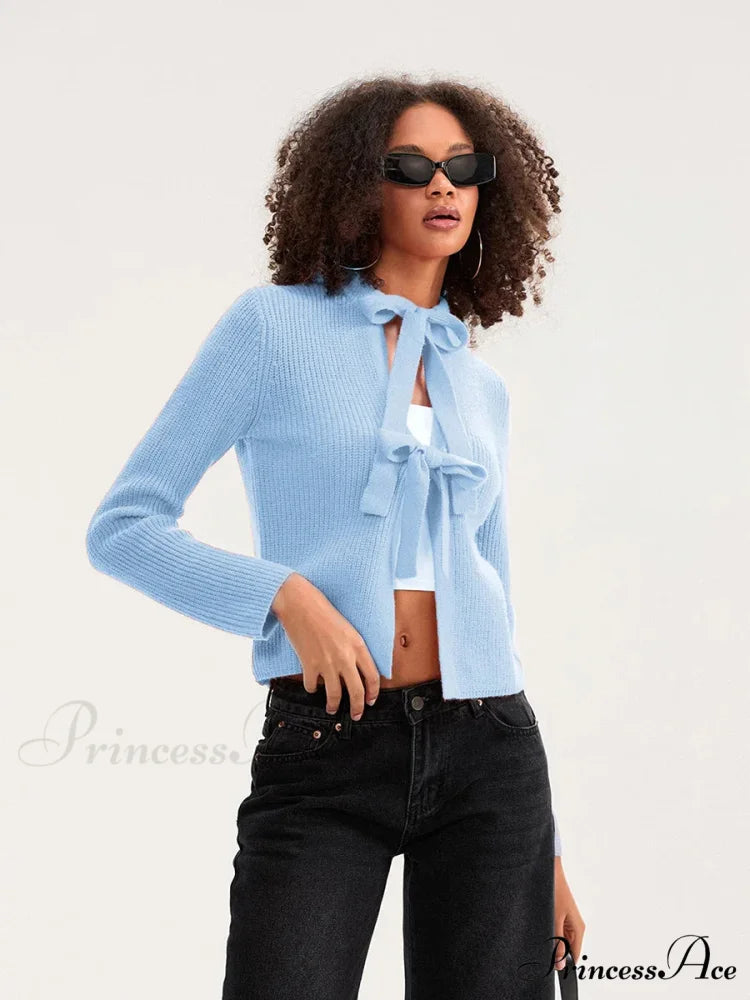 Tie Front Crew Neck Knit Cardigan