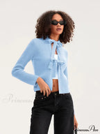 Tie Front Crew Neck Knit Cardigan