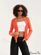 Tie Front Crew Neck Knit Cardigan