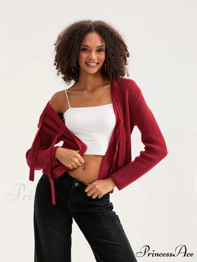 Tie Front Crew Neck Knit Cardigan