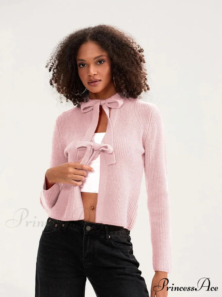 Tie Front Crew Neck Knit Cardigan