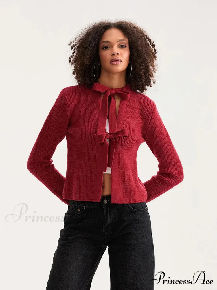 Tie Front Crew Neck Knit Cardigan