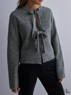 Tie Front Crew Neck Knit Cardigan