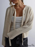 Tie Front Crew Neck Knit Cardigan