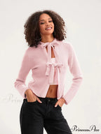 Tie Front Crew Neck Knit Cardigan