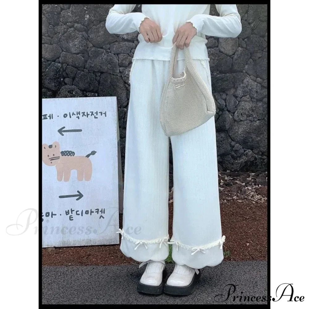 Tie Lace Corduroy Broad Leg Trousers