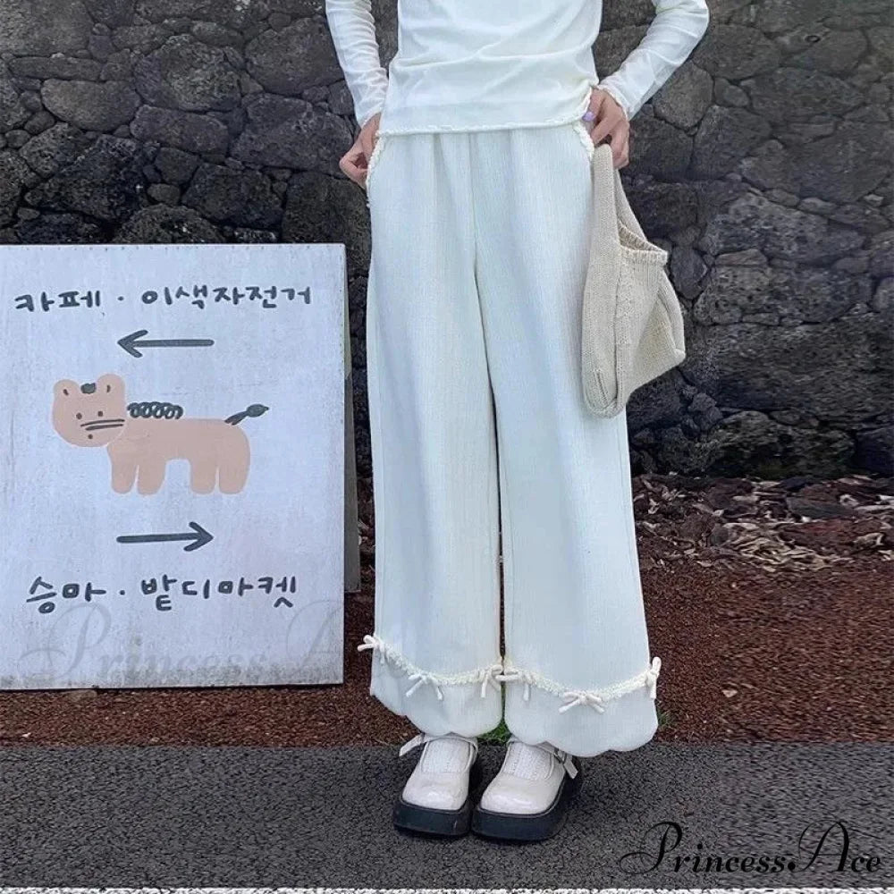 Tie Lace Corduroy Broad Leg Trousers