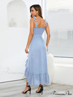 Tie Smock Solid Color Shoulder Slit Ruffle Midi for Gown Women