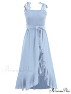 Tie Smock Solid Color Shoulder Slit Ruffle Midi for Gown Women