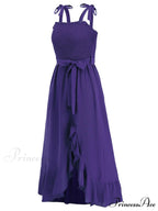 Tie Smock Solid Color Shoulder Slit Ruffle Midi for Gown Women