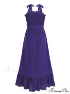 Tie Smock Solid Color Shoulder Slit Ruffle Midi for Gown Women