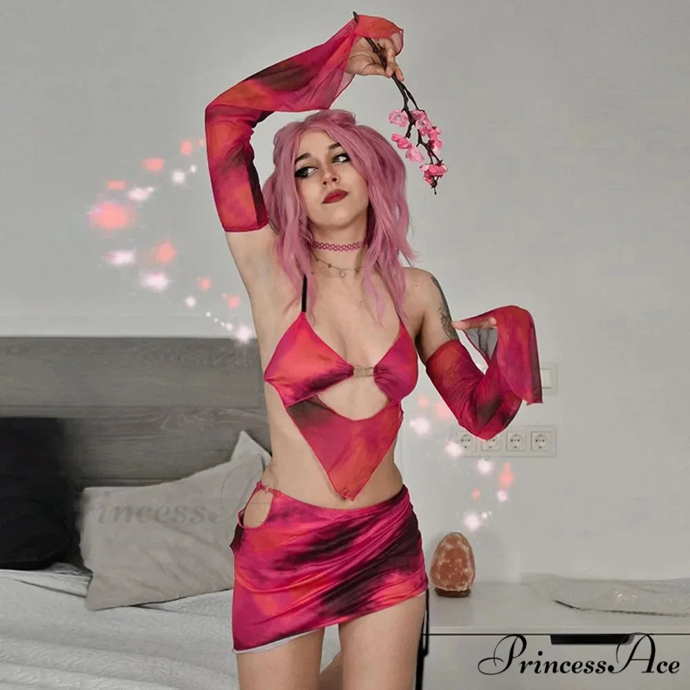 Tie-up Bandage Bodycon Mini Skirt Two Piece Set