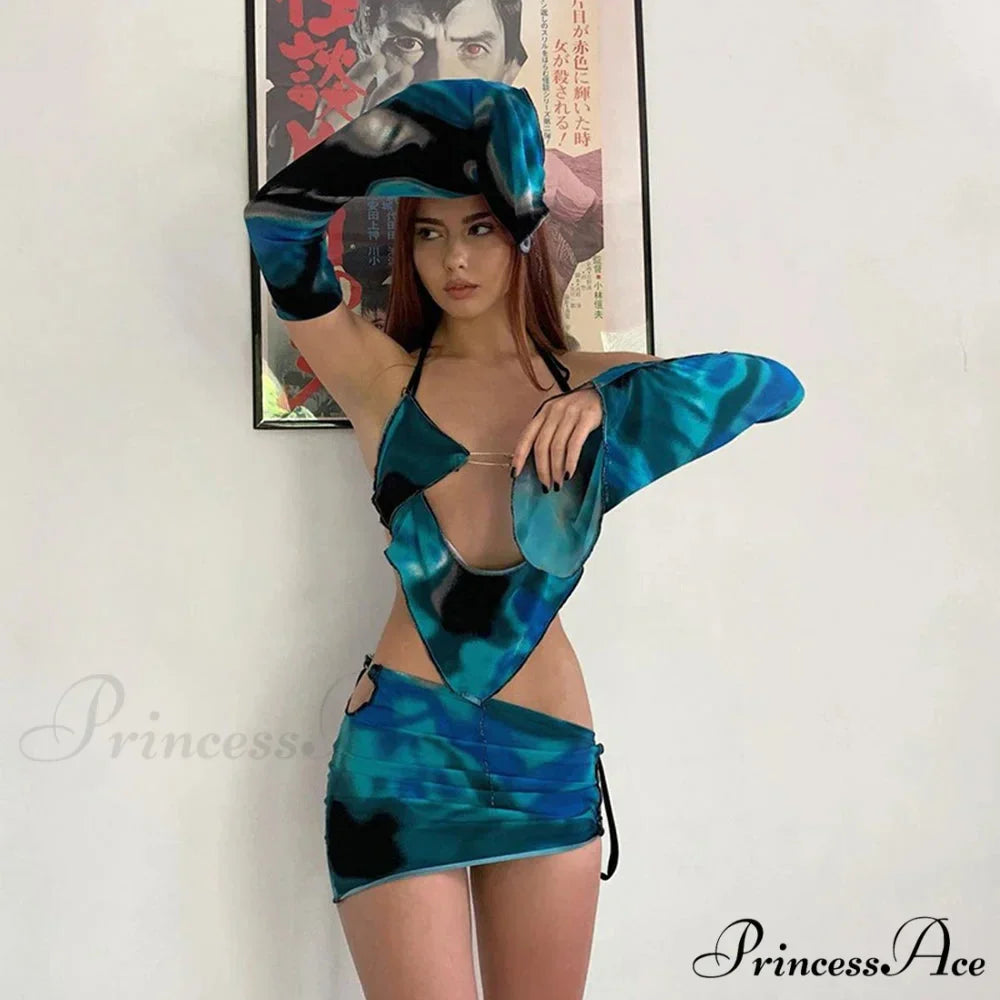 Tie-up Bandage Bodycon Mini Skirt Two Piece Set