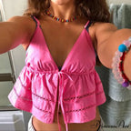 Tie-Up Bandage Plunging Neckline Crop Top