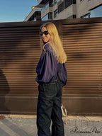 Tie Up Crash Striped Circular Neck Blouse