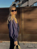 Tie Up Crash Striped Circular Neck Blouse