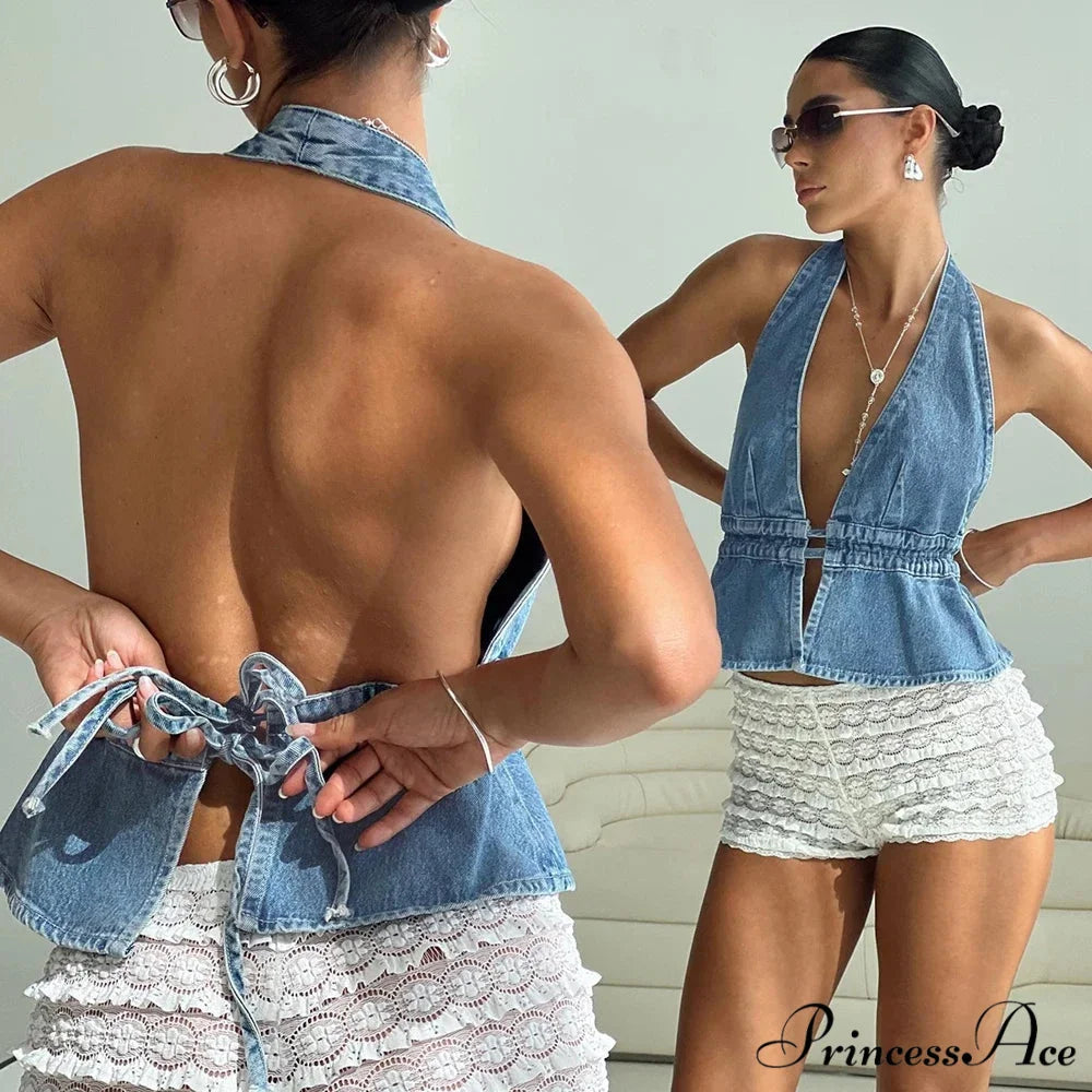 Tie-Up Denim Crop Top