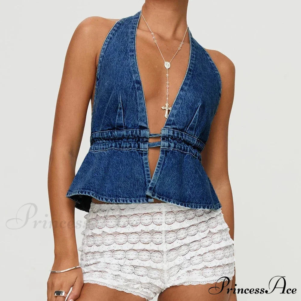 Tie-Up Denim Crop Top