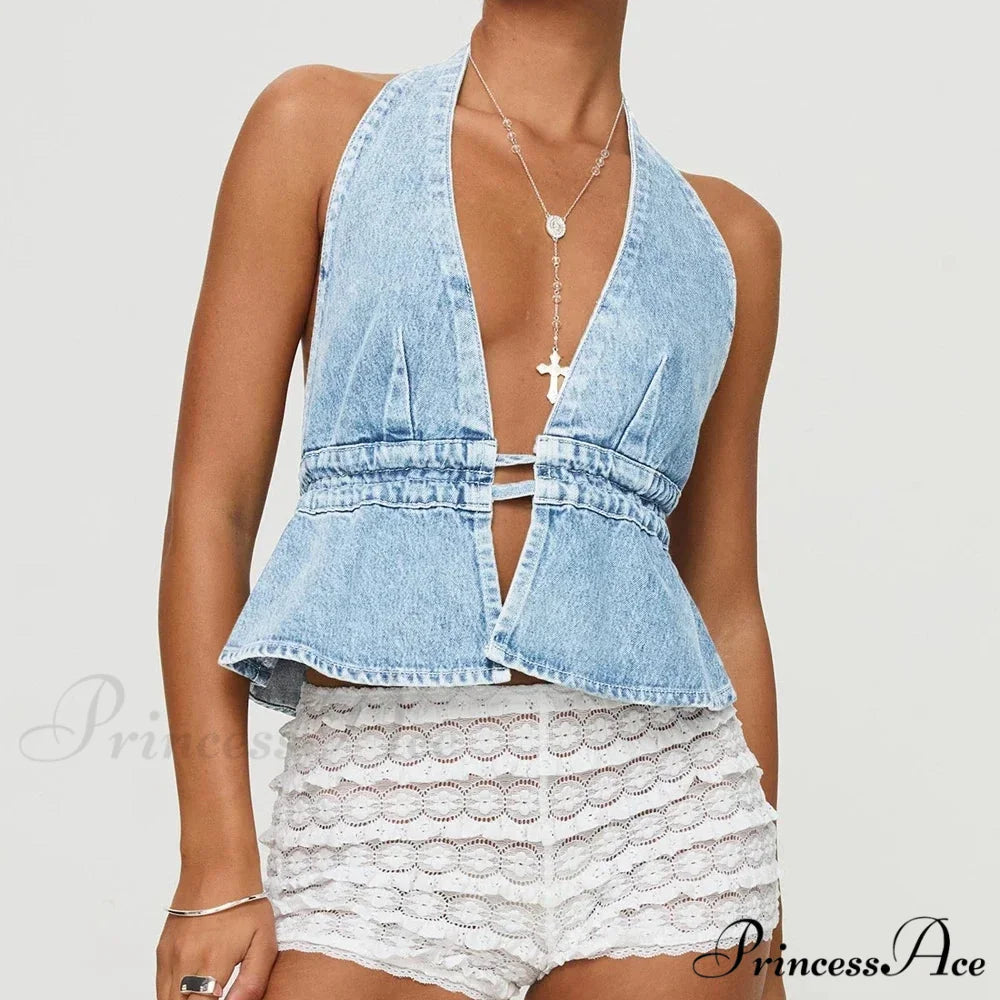 Tie-Up Denim Crop Top
