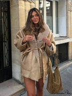 Tie-up Different Buttons Leather Coat