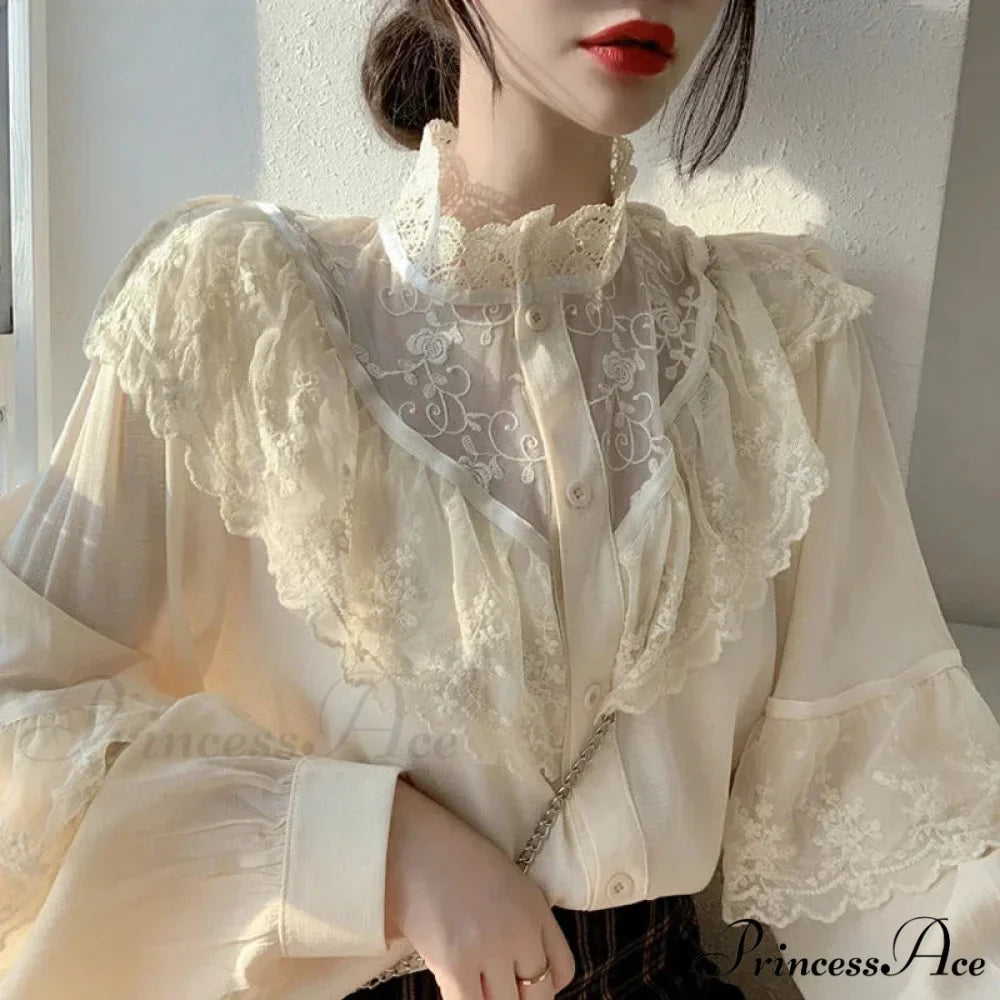 Tie Up Frilled Cute Baggy Spring Blouse