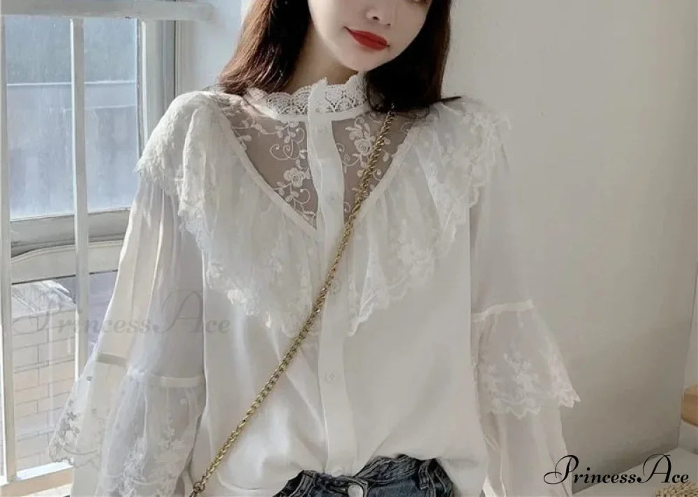 Tie Up Frilled Cute Baggy Spring Blouse