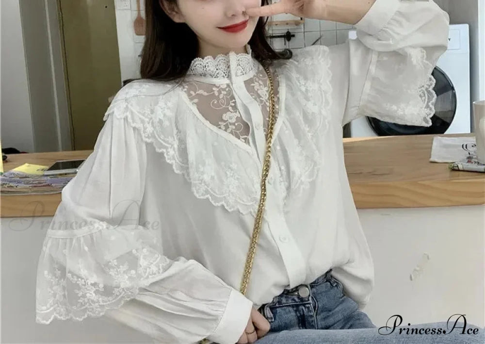 Tie Up Frilled Cute Baggy Spring Blouse
