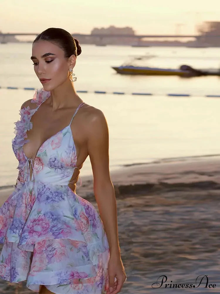 Tie-Up Frilly Celebration Mini Dress