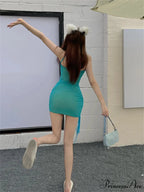 Tie up Halter Fashion Contrast Color Mesh Mini Dress