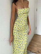 Tie-Up Halter Flower Open-Back Bodycon Dress