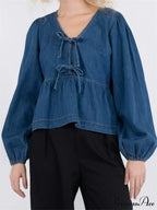 Tie-Up Jeans V-neck Blouse