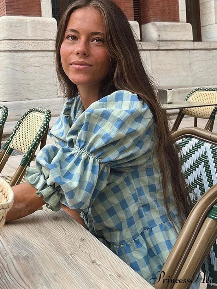 Tie-Up Lace-Up Puff Sleeve Midi Blouse