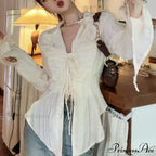 Tie Up Top Fold-over Collar Ladies Top