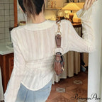 Tie Up Top Fold-over Collar Ladies Top