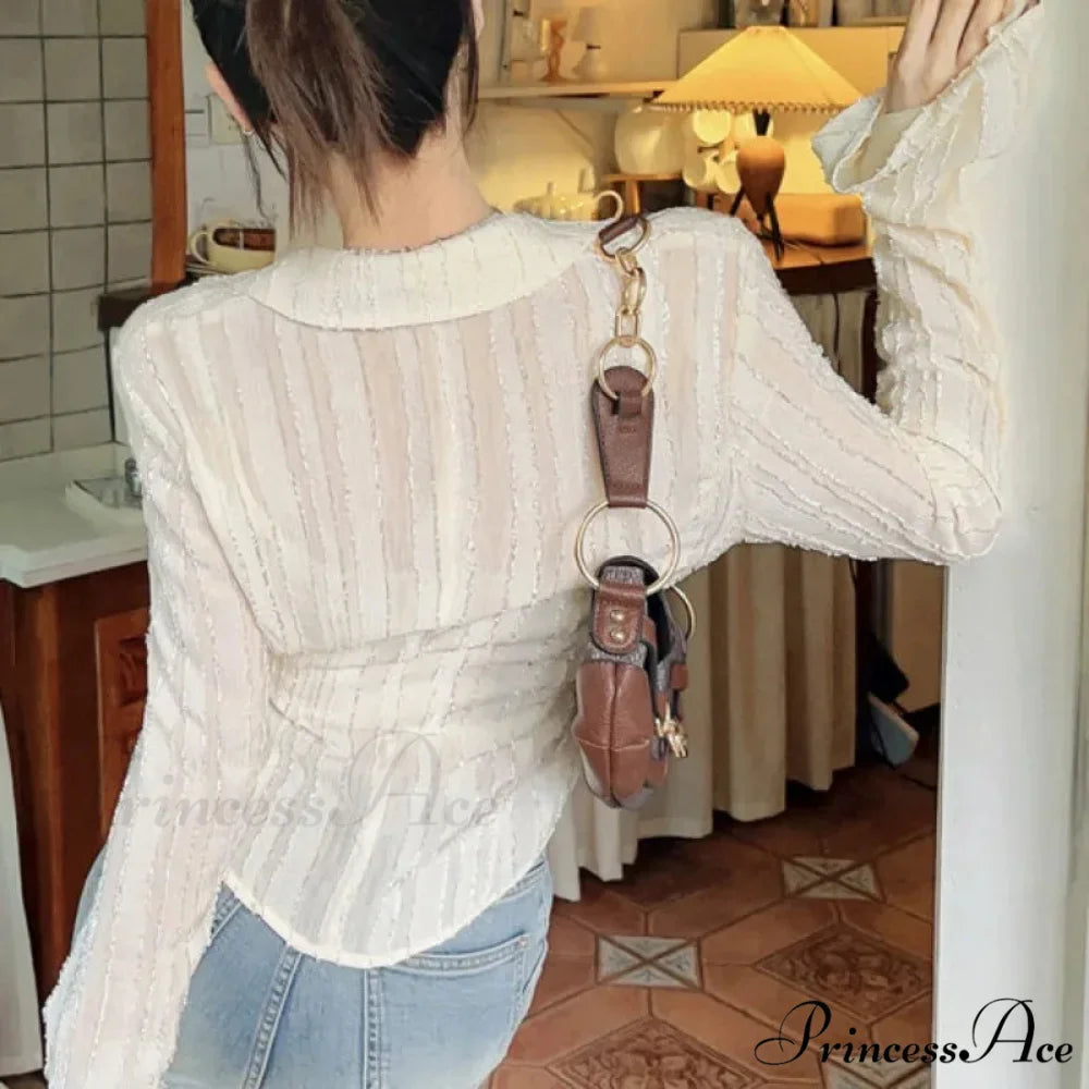 Tie Up Top Fold-over Collar Ladies Top