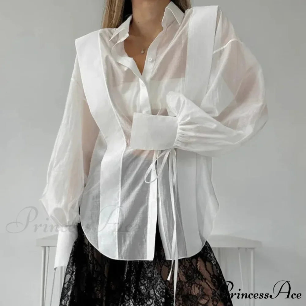Tie-Up Transparent Informal Blouse