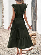 Tiered for Full-Length Flutter Color Chiffon Solid Arm Gown Women