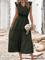 Tiered for Full-Length Flutter Color Chiffon Solid Arm Gown Women