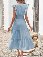 Tiered for Full-Length Flutter Color Chiffon Solid Arm Gown Women