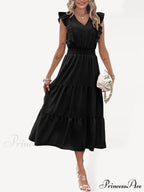 Tiered for Full-Length Flutter Color Chiffon Solid Arm Gown Women