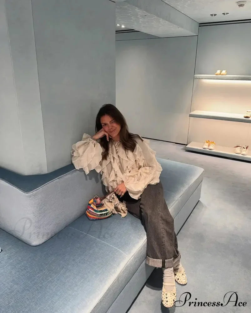 Tiered Frilled Long Sleeve Ivory Top