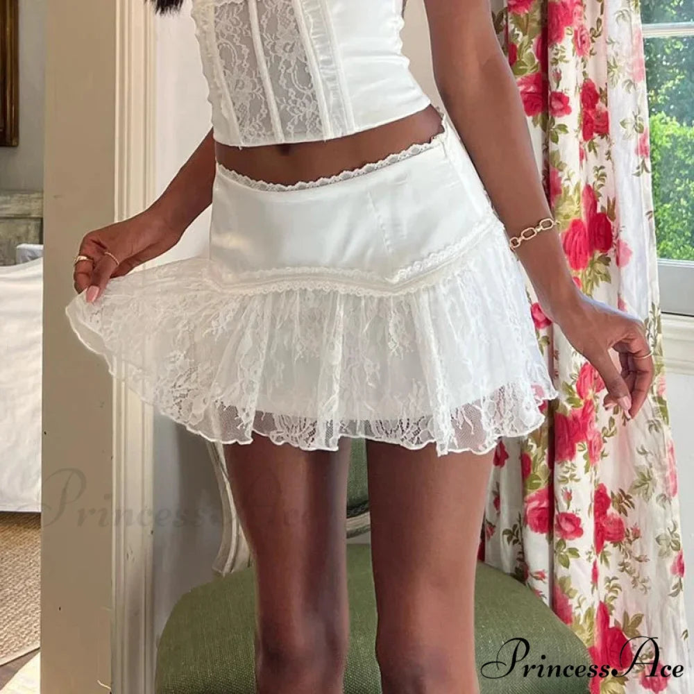 Tiered Lace Billowy Frilled Skirt