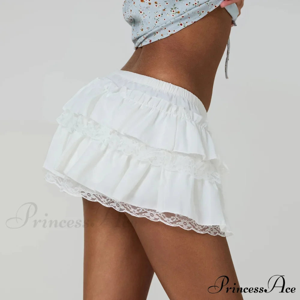 Tiered Lace Edging A-Line Skirt